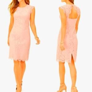 Vince Camuto Lace Jewel Neck Cap Scallop Sleeve Dusty Pink Sheath Dress 10 NWT